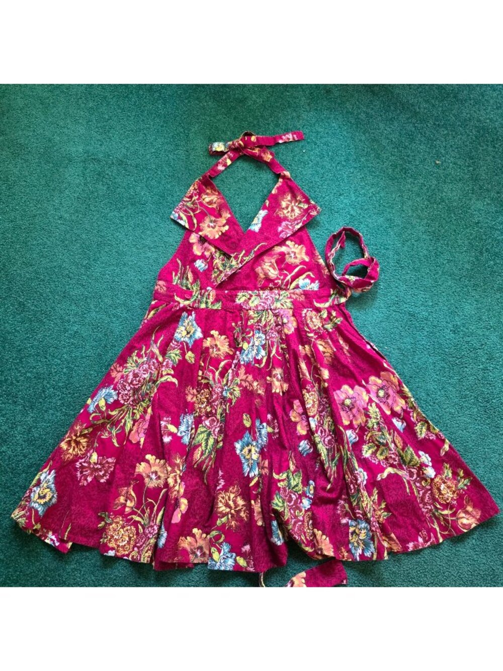 April Cornell Tiered Ruffle Kitchen Apron Red Wine Floral One Size 100% Cotton